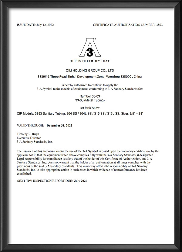 3A Certification - Metal Pipe