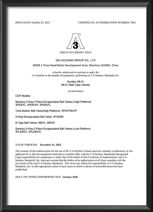 3A Certification - Ball Valve
